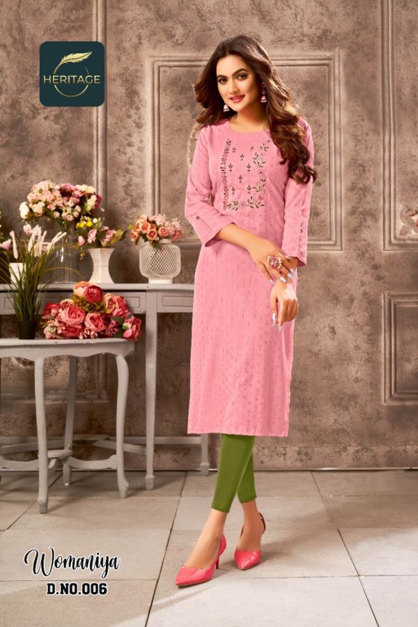 Heritage Womaniya Rayon Designer embroidery Kurti Collection